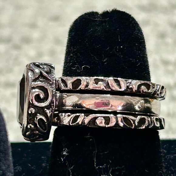 Silpada Smoky Quartz Scroll 925 Sterling Silver Three-Ring Stacking Set - Picture 2 of 3